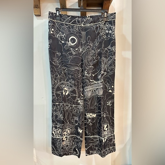 Zimmermann Silk Wide Leg Pants Cropped Printed Black Size AU 1 (US M or 6) - Picture 2 of 10